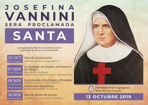 Afiche con los eventos de la canonización de la Madre Josefina Vannini